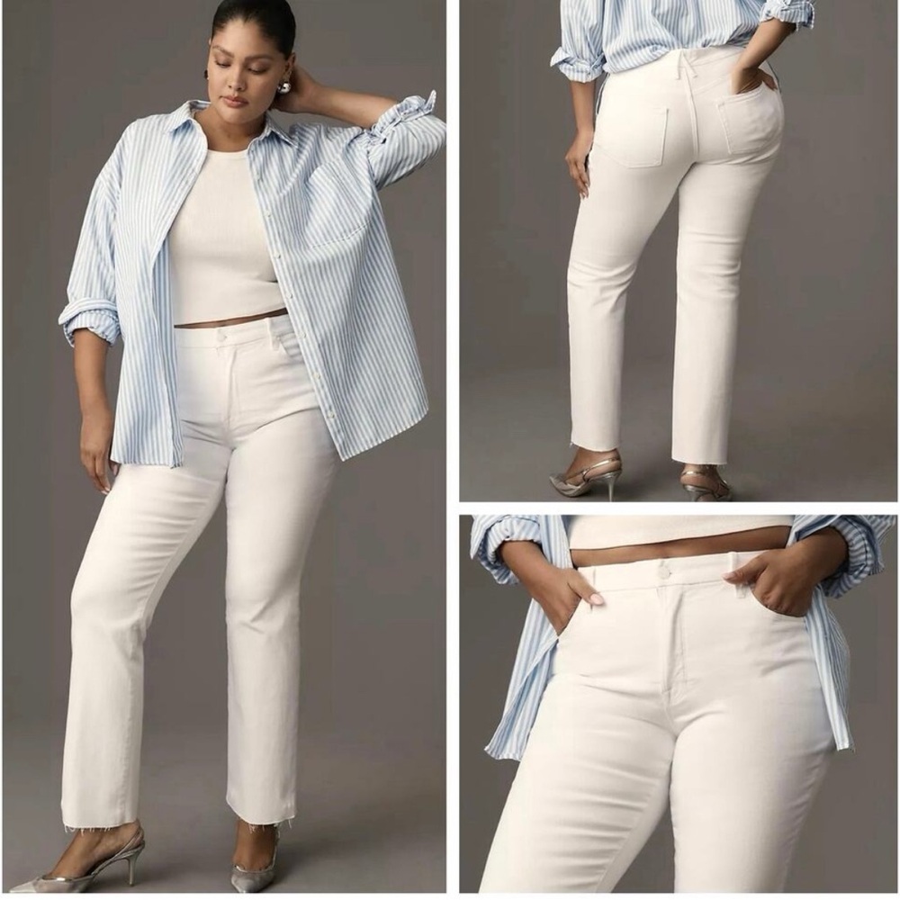 Good American Good Straight Plus Size 20 Women's White Raw Hem Crop Jeans
